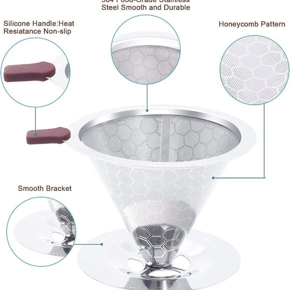 Premium Honey Comd Stainless Steel Pour Over Coffee Dripper 1-2 Cup Hiking1 Pack - Picture 3 of 8